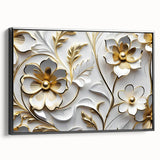 Glamorous White and Gold Floral Wall Art – Luxury Modern Decor