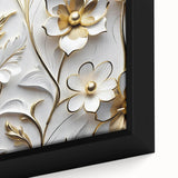 Glamorous White and Gold Floral Wall Art – Luxury Modern Decor