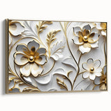Glamorous White and Gold Floral Wall Art – Luxury Modern Decor