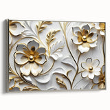 Glamorous White and Gold Floral Wall Art – Luxury Modern Decor
