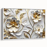 Glamorous White and Gold Floral Wall Art – Luxury Modern Decor