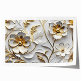 Glamorous White and Gold Floral Wall Art – Luxury Modern Decor