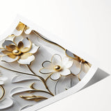 Glamorous White and Gold Floral Wall Art – Luxury Modern Decor