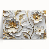 Glamorous White and Gold Floral Wall Art – Luxury Modern Decor