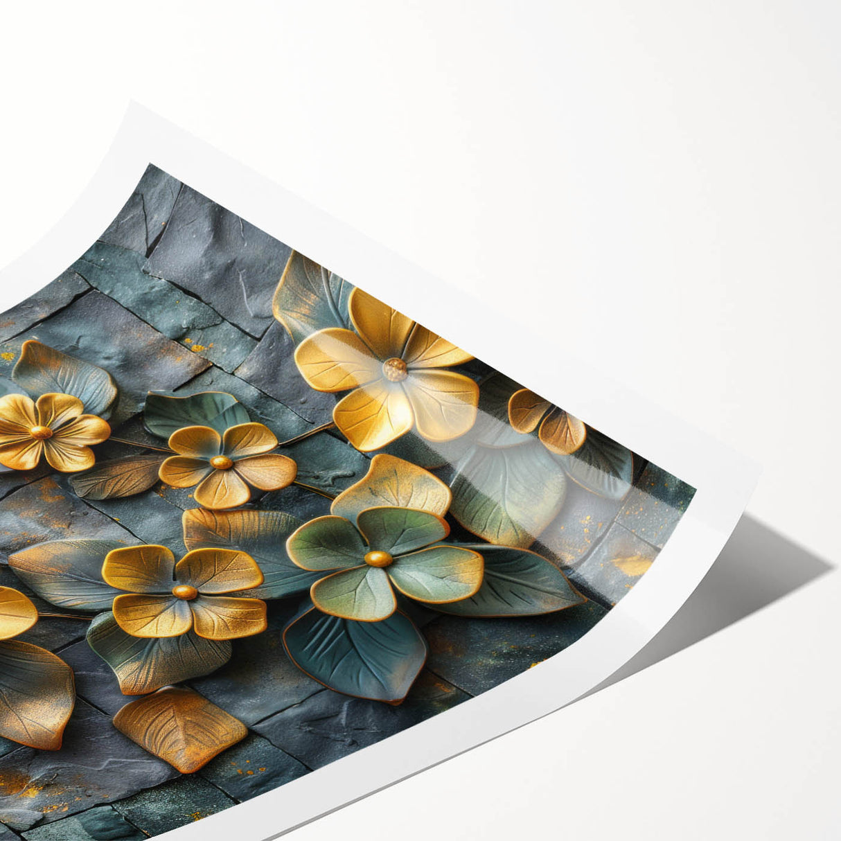 Glamorous Gold and Green Floral Wall Art – Luxury Nature-Inspired Decor