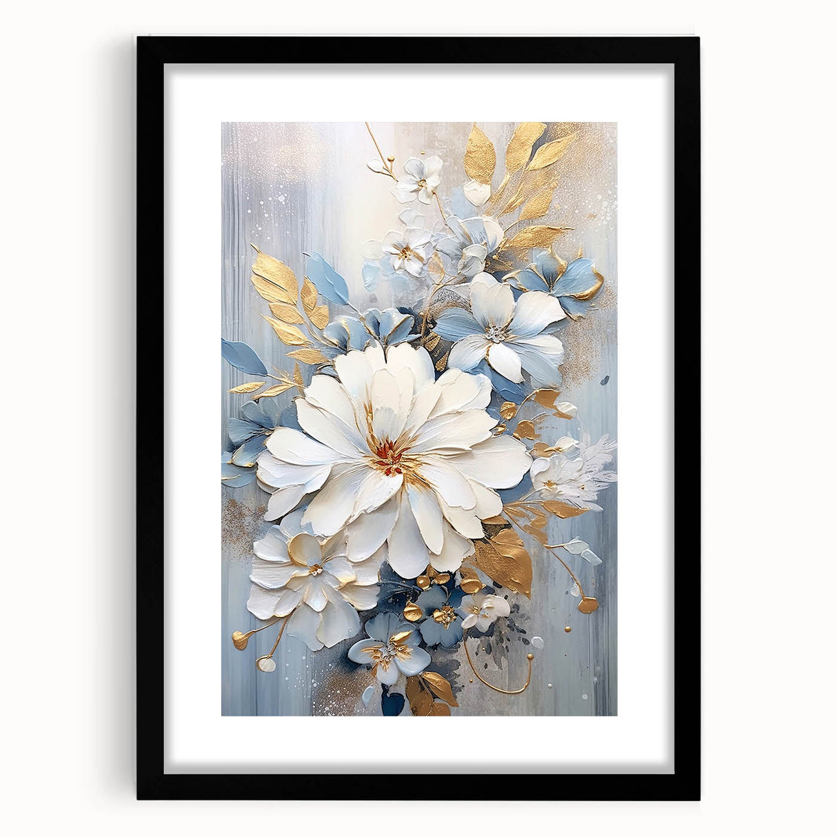 Luxurious Floral Glam Wall Art - Chic White and Gold Decor for Homes