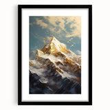Majestic Mountain Glam Wall Art - Luxury Gold and Blue Decor for Homes