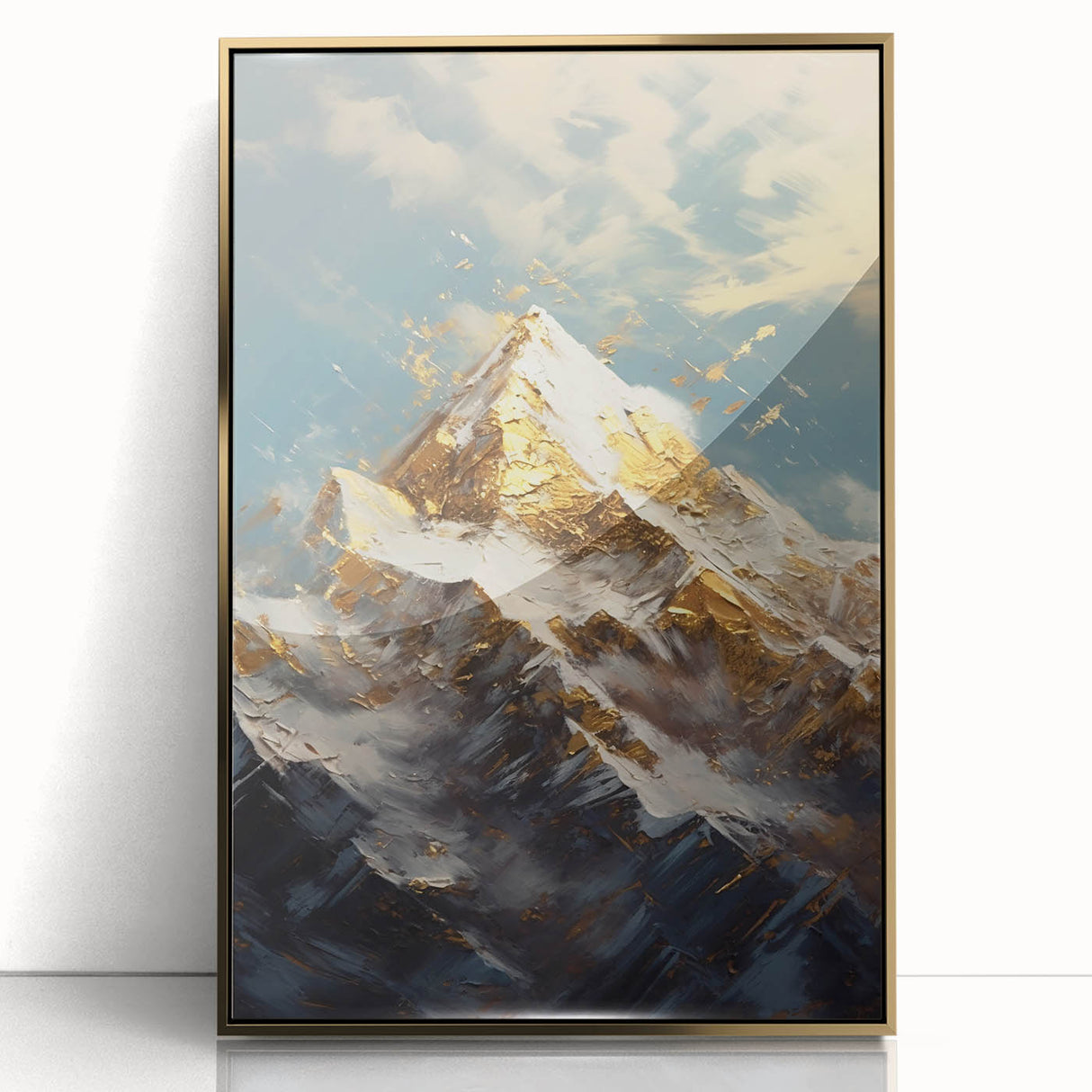 Majestic Mountain Glam Wall Art - Luxury Gold and Blue Decor for Homes