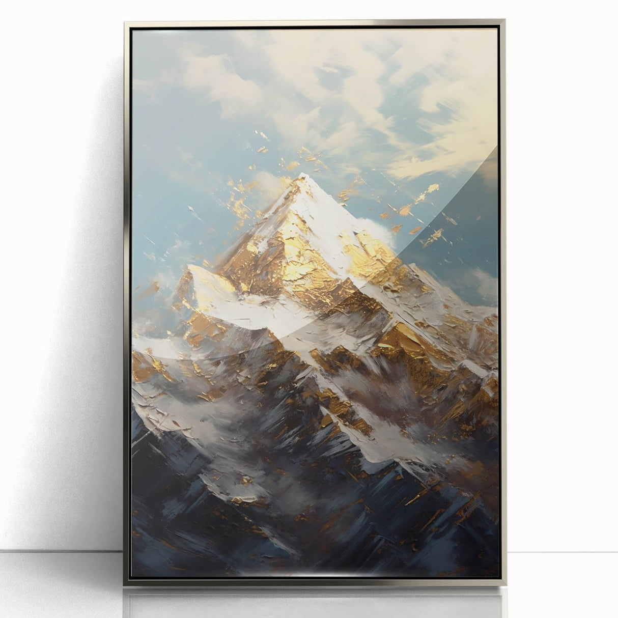Majestic Mountain Glam Wall Art - Luxury Gold and Blue Decor for Homes