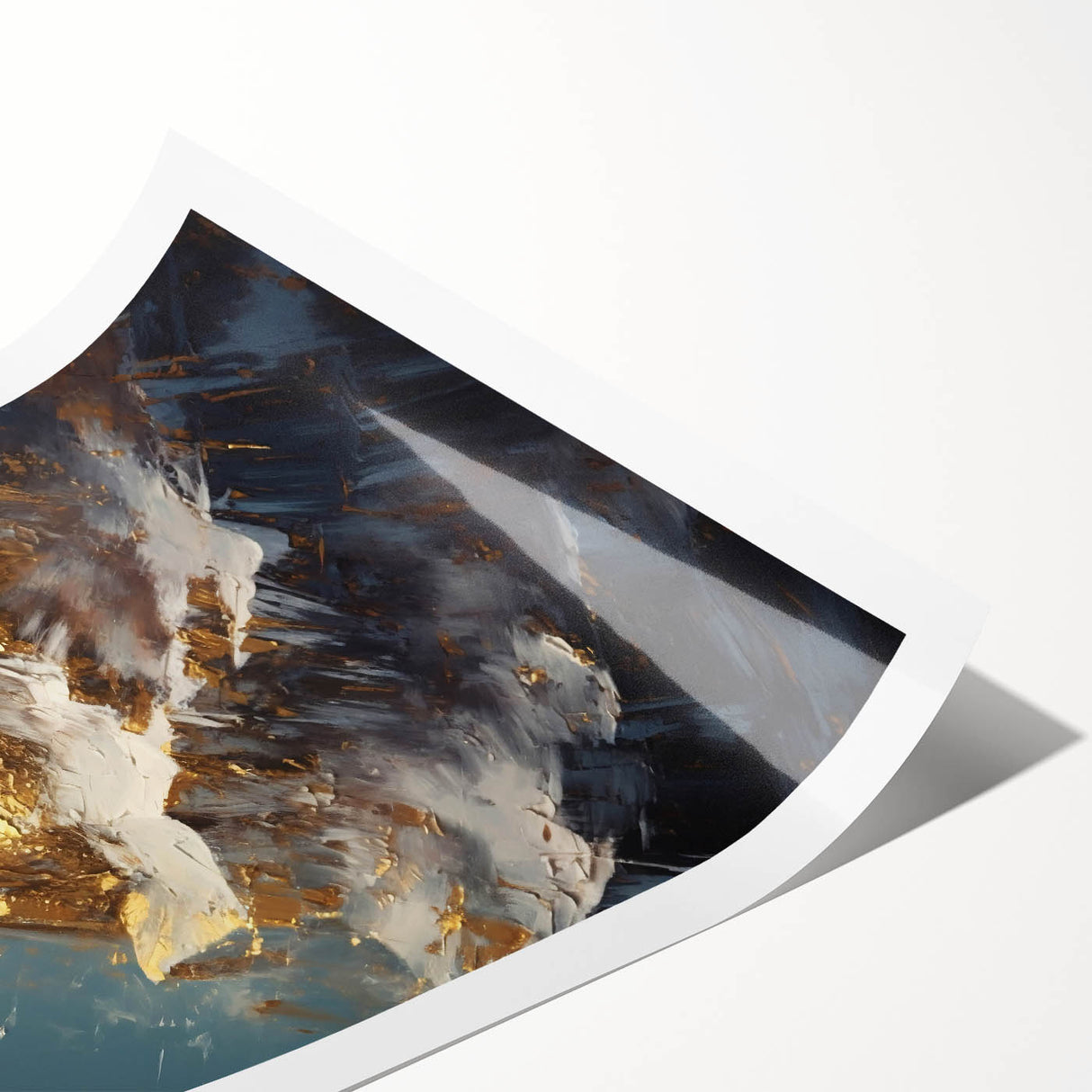 Majestic Mountain Glam Wall Art - Luxury Gold and Blue Decor for Homes