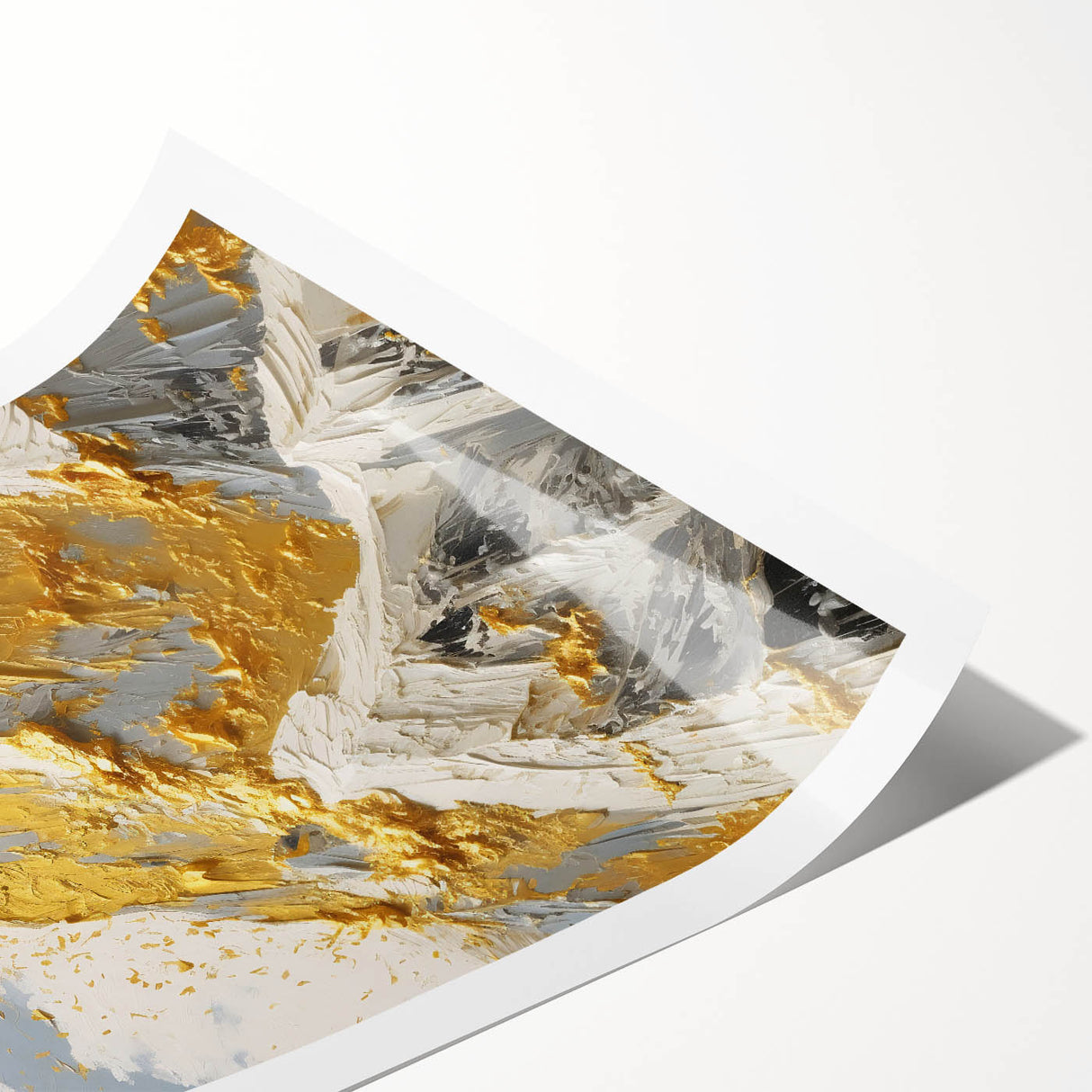 Golden Mountain Glam Wall Art - Elegant White and Gold Home Decor