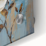 Elegant Floral Glam Wall Art - White Flower on Blue and Gold Background