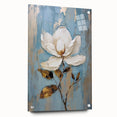 Elegant Floral Glam Wall Art - White Flower on Blue and Gold Background