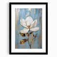 Elegant Floral Glam Wall Art - White Flower on Blue and Gold Background