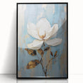 Elegant Floral Glam Wall Art - White Flower on Blue and Gold Background