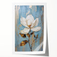 Elegant Floral Glam Wall Art - White Flower on Blue and Gold Background