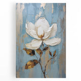 Elegant Floral Glam Wall Art - White Flower on Blue and Gold Background