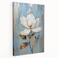Elegant Floral Glam Wall Art - White Flower on Blue and Gold Background