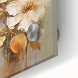 Chic Floral Glam Wall Art - Cream Blossoms with Gold Leaves Accent