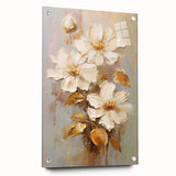 Chic Floral Glam Wall Art - Cream Blossoms with Gold Leaves Accent
