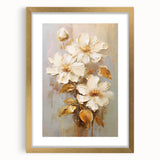 Chic Floral Glam Wall Art - Cream Blossoms with Gold Leaves Accent