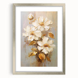 Chic Floral Glam Wall Art - Cream Blossoms with Gold Leaves Accent