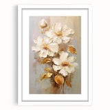 Chic Floral Glam Wall Art - Cream Blossoms with Gold Leaves Accent