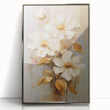Chic Floral Glam Wall Art - Cream Blossoms with Gold Leaves Accent