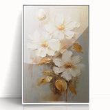 Chic Floral Glam Wall Art - Cream Blossoms with Gold Leaves Accent