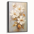 Chic Floral Glam Wall Art - Cream Blossoms with Gold Leaves Accent