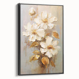 Chic Floral Glam Wall Art - Cream Blossoms with Gold Leaves Accent
