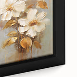 Chic Floral Glam Wall Art - Cream Blossoms with Gold Leaves Accent