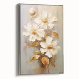 Chic Floral Glam Wall Art - Cream Blossoms with Gold Leaves Accent