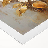 Chic Floral Glam Wall Art - Cream Blossoms with Gold Leaves Accent