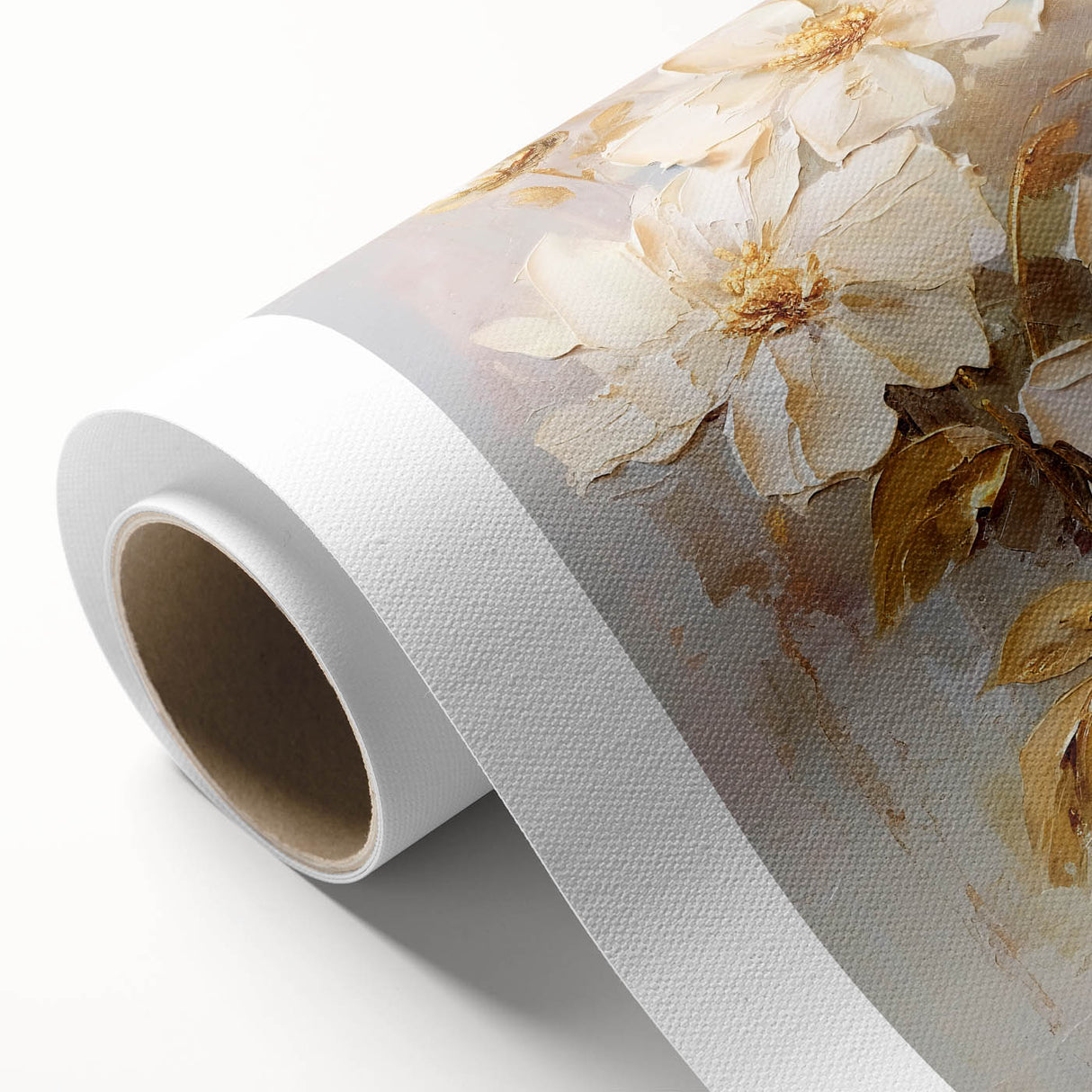Chic Floral Glam Wall Art - Cream Blossoms with Gold Leaves Accent