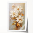 Chic Floral Glam Wall Art - Cream Blossoms with Gold Leaves Accent