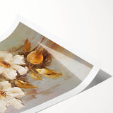 Chic Floral Glam Wall Art - Cream Blossoms with Gold Leaves Accent