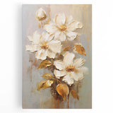 Chic Floral Glam Wall Art - Cream Blossoms with Gold Leaves Accent
