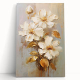 Chic Floral Glam Wall Art - Cream Blossoms with Gold Leaves Accent