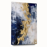 Modern Abstract Glam Wall Art - Gold and Navy Blue Textured Canvas