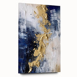 Modern Abstract Glam Wall Art - Gold and Navy Blue Textured Canvas
