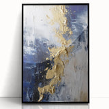 Modern Abstract Glam Wall Art - Gold and Navy Blue Textured Canvas