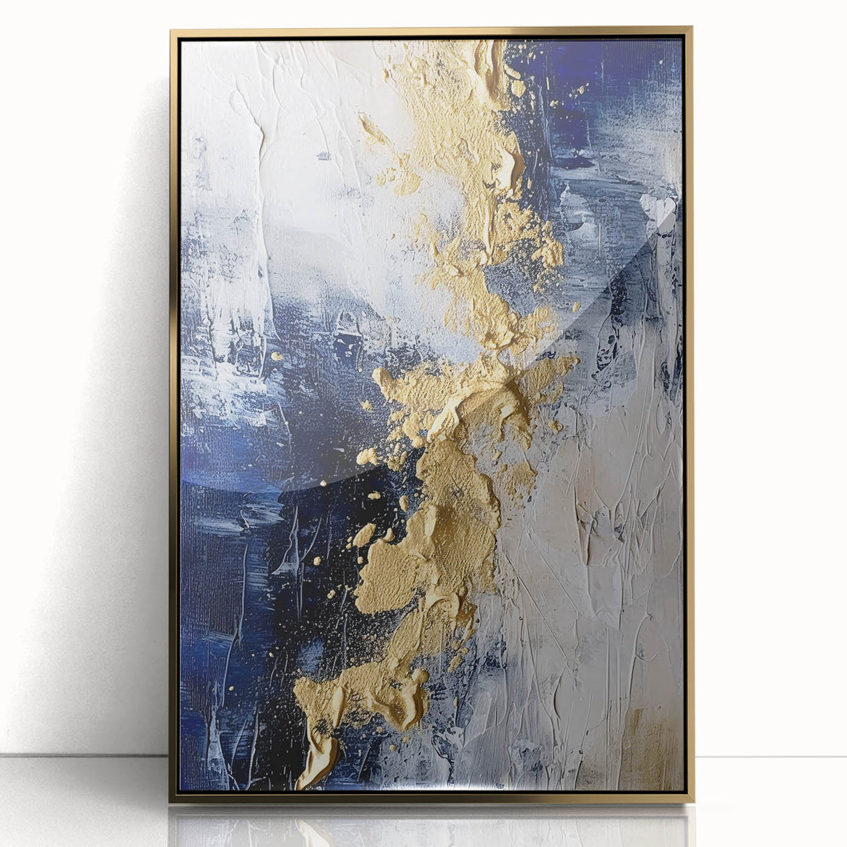 Modern Abstract Glam Wall Art - Gold and Navy Blue Textured Canvas
