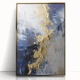 Modern Abstract Glam Wall Art - Gold and Navy Blue Textured Canvas