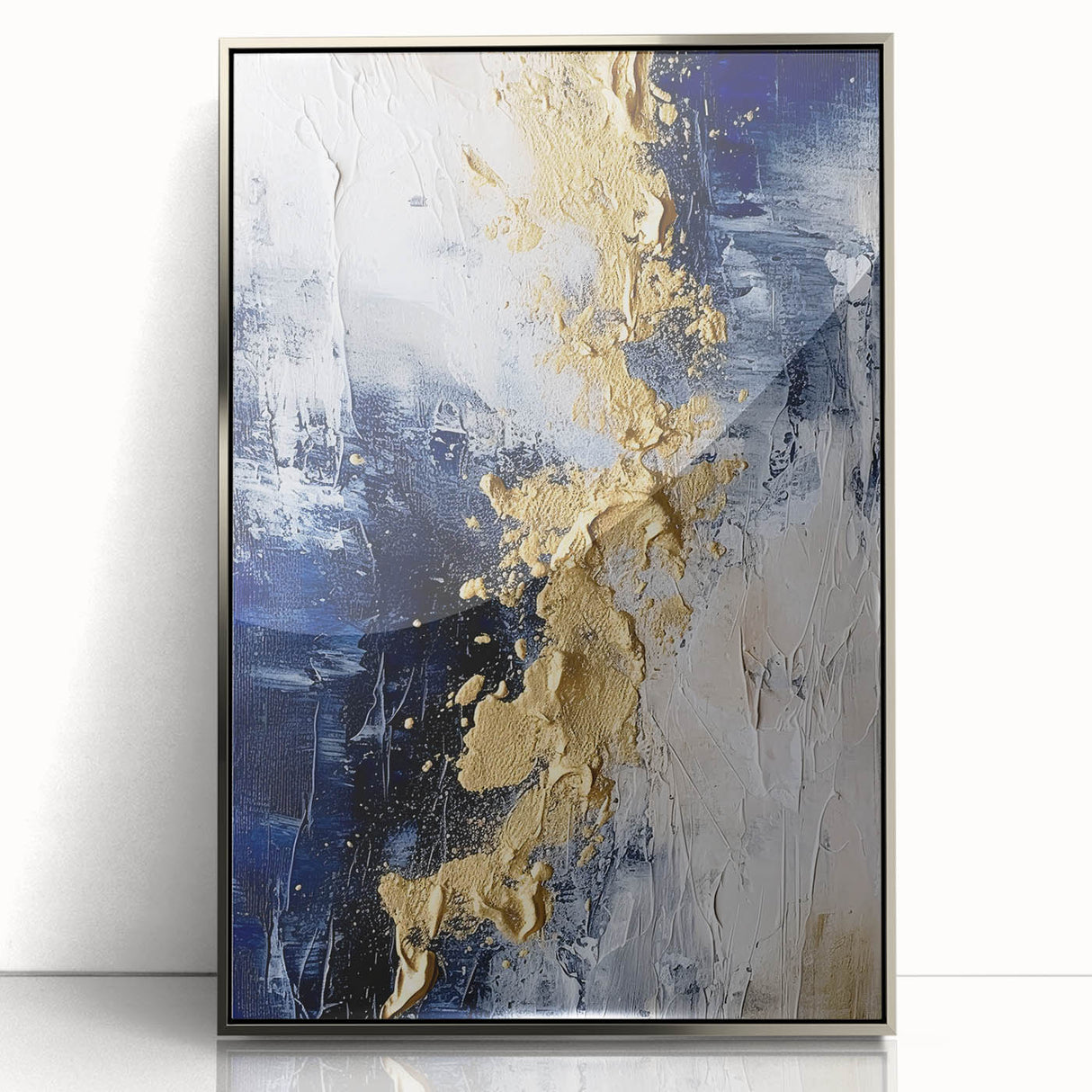 Modern Abstract Glam Wall Art - Gold and Navy Blue Textured Canvas