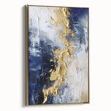 Modern Abstract Glam Wall Art - Gold and Navy Blue Textured Canvas