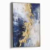 Modern Abstract Glam Wall Art - Gold and Navy Blue Textured Canvas