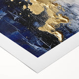 Modern Abstract Glam Wall Art - Gold and Navy Blue Textured Canvas