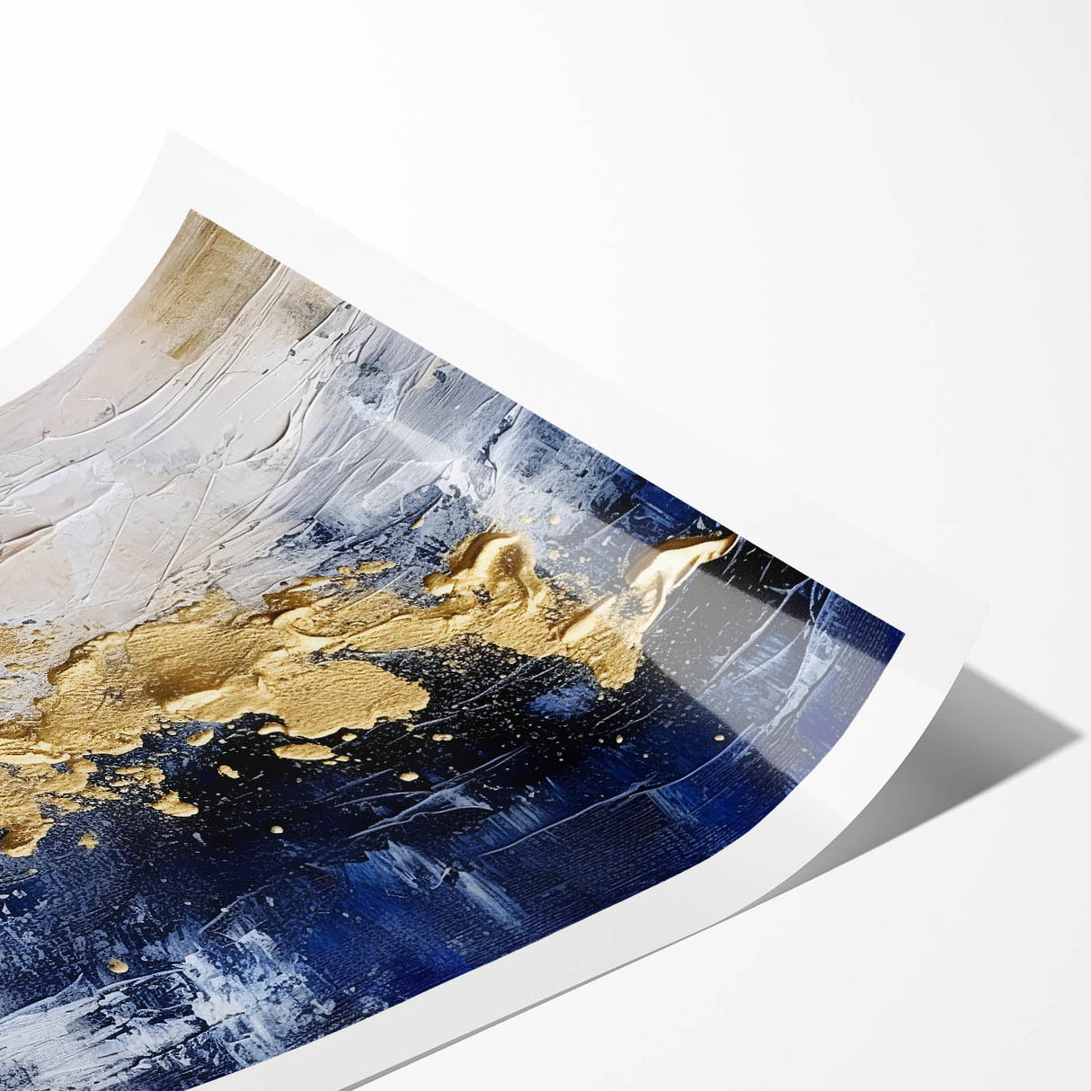 Modern Abstract Glam Wall Art - Gold and Navy Blue Textured Canvas