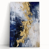 Modern Abstract Glam Wall Art - Gold and Navy Blue Textured Canvas